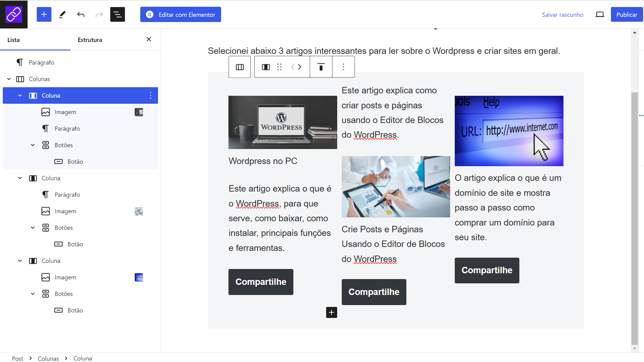 Visualizacao de Lista no Editor WordPress - Utilizando a Visualização de Lista no Editor de Bloco WordPress - Neste artigo, vamos explorar todas as funcionalidades da visualização de lista, incluindo navegação, reordenação de blocos, acesso a configurações adicionais, e uso do bloqueio de blocos.